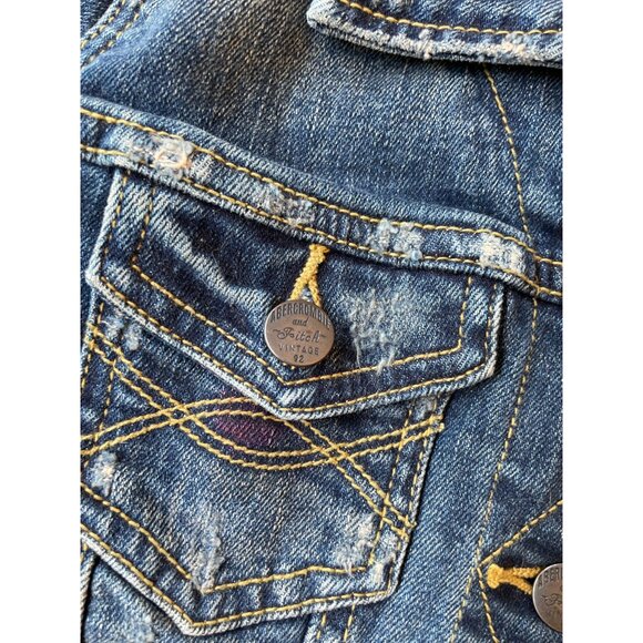 Vintage Abercrombie & Fitch Denim Jacket S Y2K Distressed Grunge - Picture 10 of 12